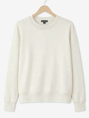 St. John Rose Quartz Gold Micro Stud Embellished Neckline Luxury Sweatshirt